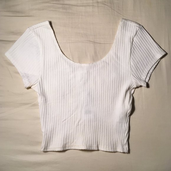 Ribbed White Crop Top - Picture 1 of 4